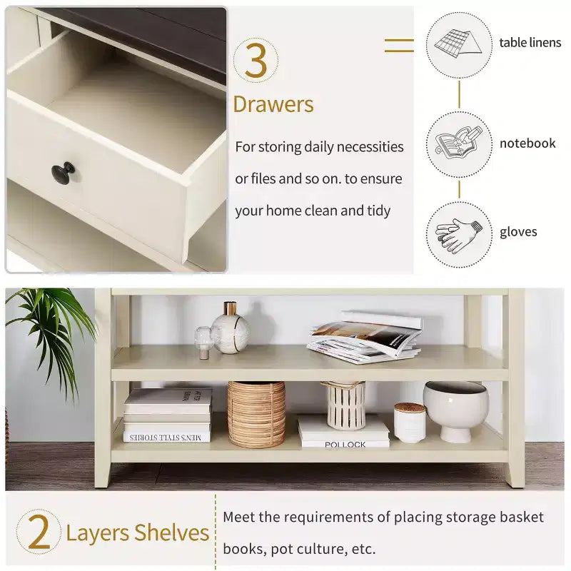 Okak 50IN Retro Console Table with 3 Drawers, Entryway Table with Wood Frame and Legs, Hallway Table with Two Shelves for Living Room, Foyer