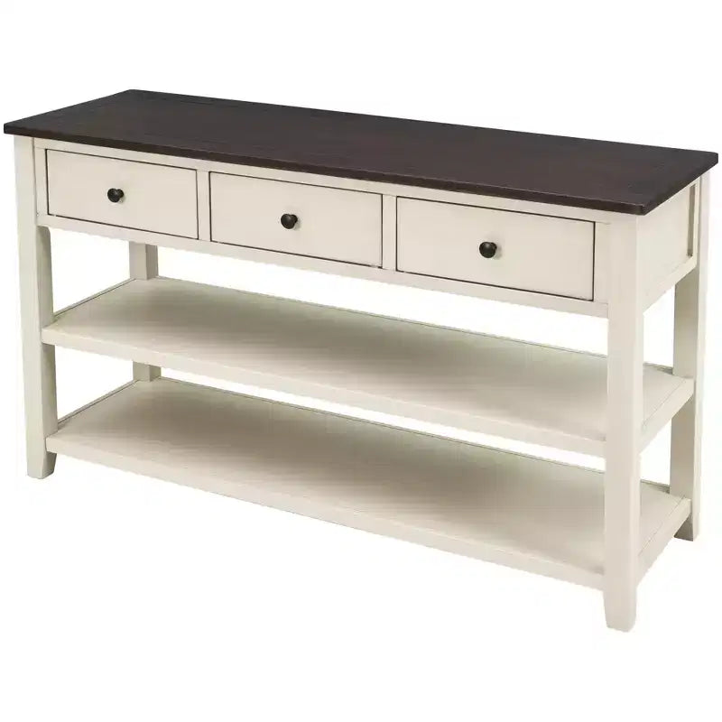 Okak 50IN Retro Console Table with 3 Drawers, Entryway Table with Wood Frame and Legs, Hallway Table with Two Shelves for Living Room, Foyer