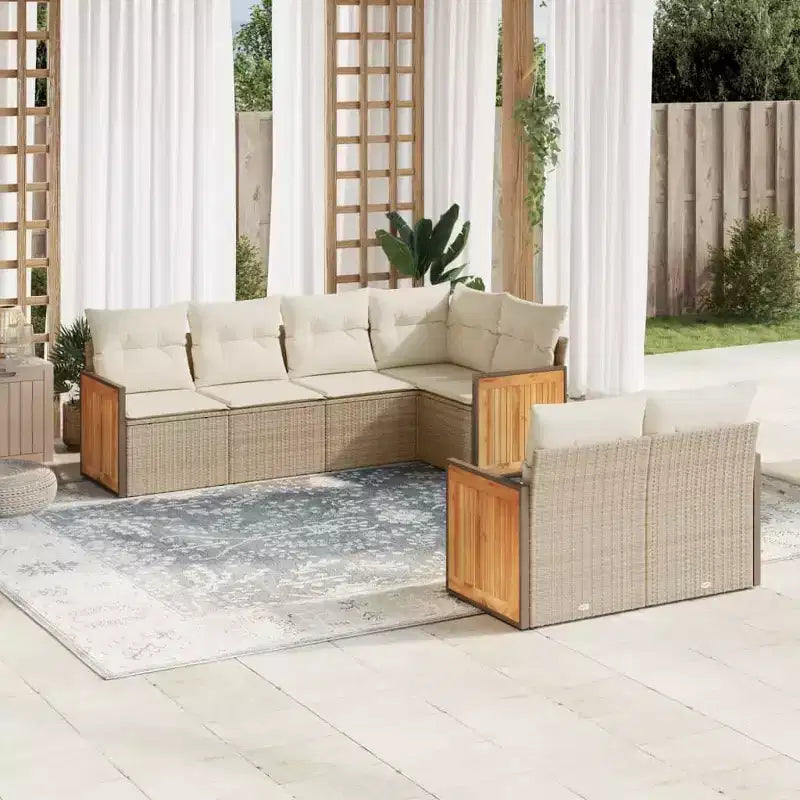 vidaXL Garden Sofa Set Beige PE wicker, Powder-Coated Steel, Polyester