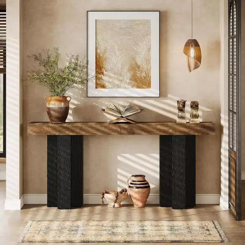 Lantine 63Table Console de Ferme avec Pieds Robustes, Console Étroite et Longue pour Canapé Derrière le Canapé pour Salon, Couloir, Marron Rustique et Noir
