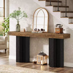 Lantine 63Table Console de Ferme avec Pieds Robustes, Console Étroite et Longue pour Canapé Derrière le Canapé pour Salon, Couloir, Marron Rustique et Noir
