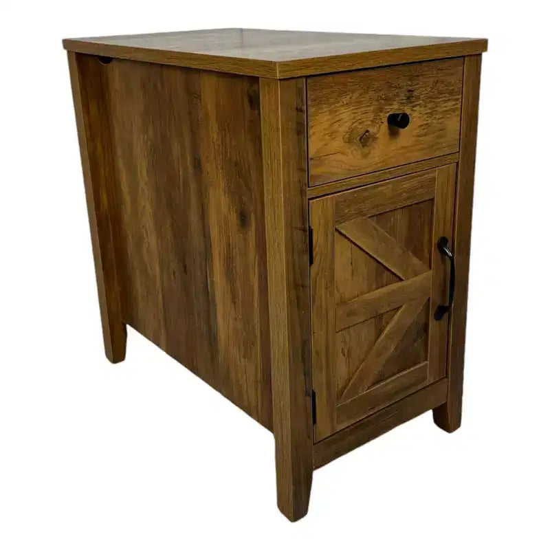 Table de chevet Homy Casa, table d'appoint de style rustique avec tiroir et placard à porte coulissante