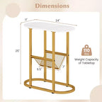 Costway Lot de 2 tables d'appoint avec plateau en faux marbre et porte-revues Cadre en métal robuste Marron/Blanc