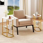 Costway Lot de 2 tables d'appoint avec plateau en faux marbre et porte-revues Cadre en métal robuste Marron/Blanc