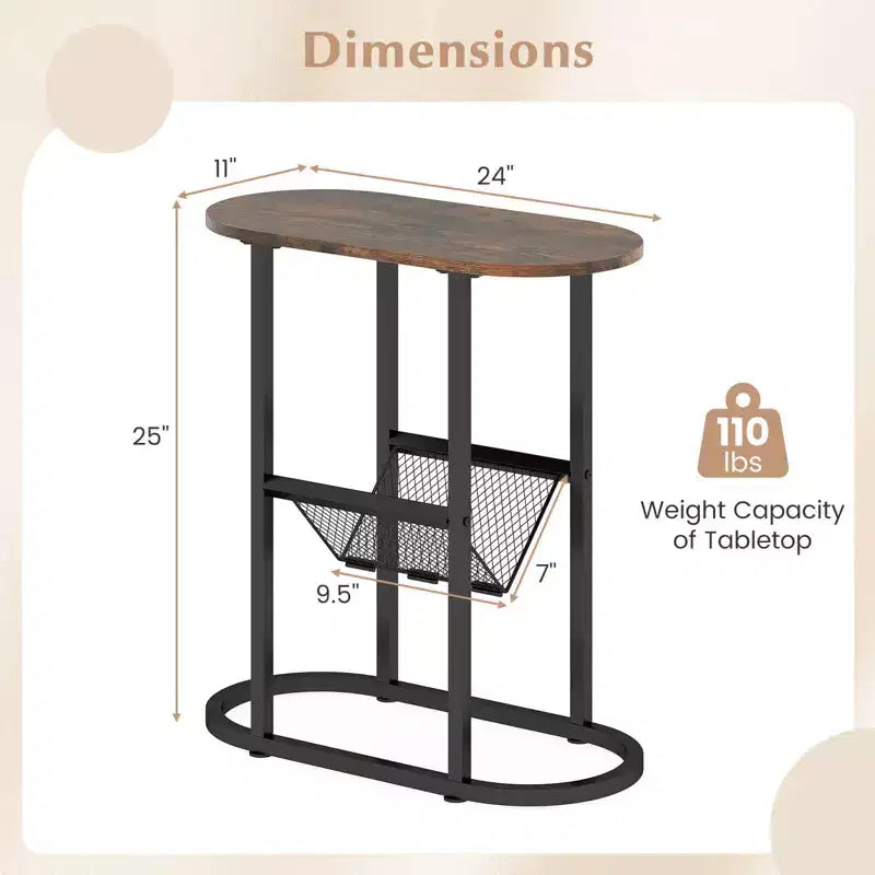 Costway Lot de 2 tables d'appoint avec plateau en faux marbre et porte-revues Cadre en métal robuste Marron/Blanc