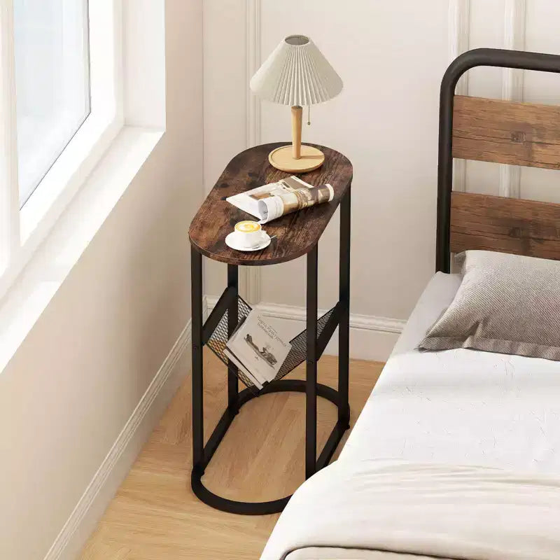 Costway Lot de 2 tables d'appoint avec plateau en faux marbre et porte-revues Cadre en métal robuste Marron/Blanc