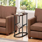 Costway Lot de 2 tables d'appoint avec plateau en faux marbre et porte-revues Cadre en métal robuste Marron/Blanc