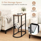 Costway Lot de 2 tables d'appoint avec plateau en faux marbre et porte-revues Cadre en métal robuste Marron/Blanc