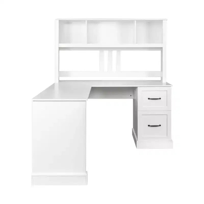 Okak 59.84IN Minimalism L Shaped Desk with Bookshelf, Standing Desk with 2 Drawers, Gaming Desk for Study, Reading Room, Office