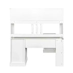 Okak 59.84IN Minimalism L Shaped Desk with Bookshelf, Standing Desk with 2 Drawers, Gaming Desk for Study, Reading Room, Office