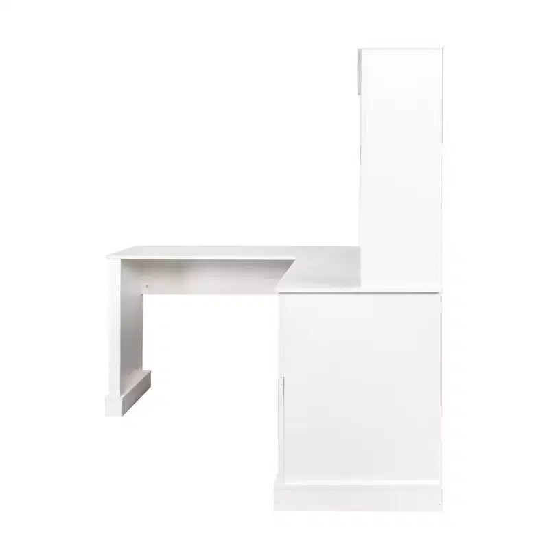Okak 59.84IN Minimalism L Shaped Desk with Bookshelf, Standing Desk with 2 Drawers, Gaming Desk for Study, Reading Room, Office