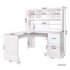 Okak 59.84IN Minimalism L Shaped Desk with Bookshelf, Standing Desk with 2 Drawers, Gaming Desk for Study, Reading Room, Office