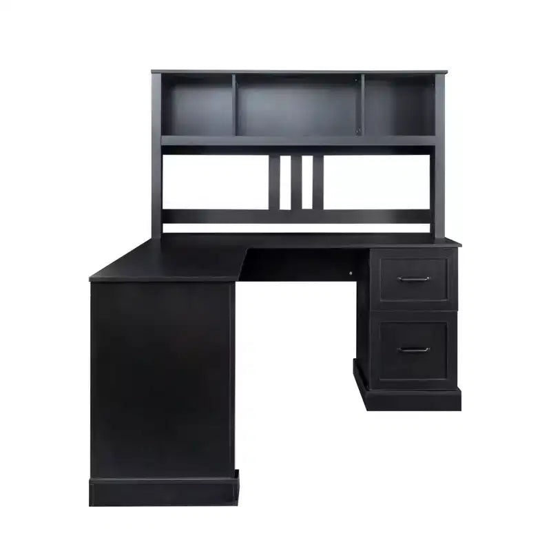 Okak 59.84IN Minimalism L Shaped Desk with Bookshelf, Standing Desk with 2 Drawers, Gaming Desk for Study, Reading Room, Office