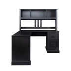Okak 59.84IN Minimalism L Shaped Desk with Bookshelf, Standing Desk with 2 Drawers, Gaming Desk for Study, Reading Room, Office