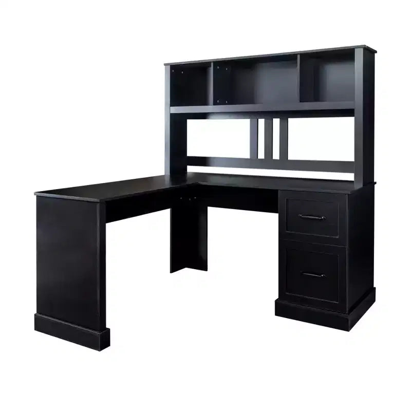 Okak 59.84IN Minimalism L Shaped Desk with Bookshelf, Standing Desk with 2 Drawers, Gaming Desk for Study, Reading Room, Office