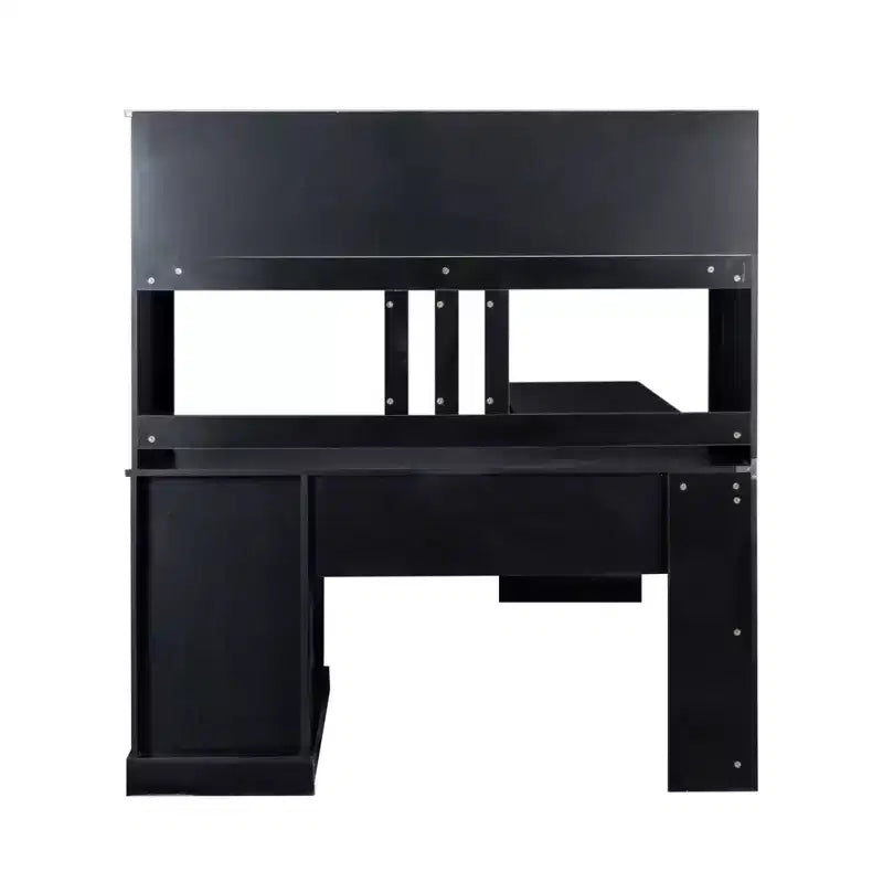 Okak 59.84IN Minimalism L Shaped Desk with Bookshelf, Standing Desk with 2 Drawers, Gaming Desk for Study, Reading Room, Office