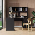 Okak 59.84IN Minimalism L Shaped Desk with Bookshelf, Standing Desk with 2 Drawers, Gaming Desk for Study, Reading Room, Office
