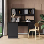 Okak 59.84IN Minimalism L Shaped Desk with Bookshelf, Standing Desk with 2 Drawers, Gaming Desk for Study, Reading Room, Office