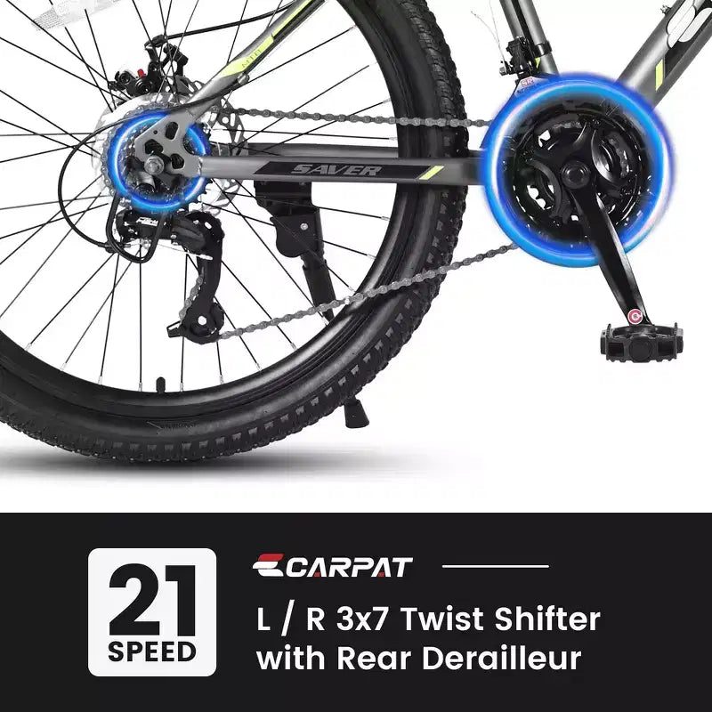 VTT Zeus & Ruta 24 avec 21 vitesses, double frein à disque, cadre en acier durable pour garçons et filles