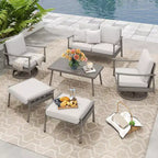 HAPPATIO 6 Pieces Aluminum Outdoor Conversation Set with 1 Loveseat,Coffee Table, 2 Swivel Chairs and Ottomans