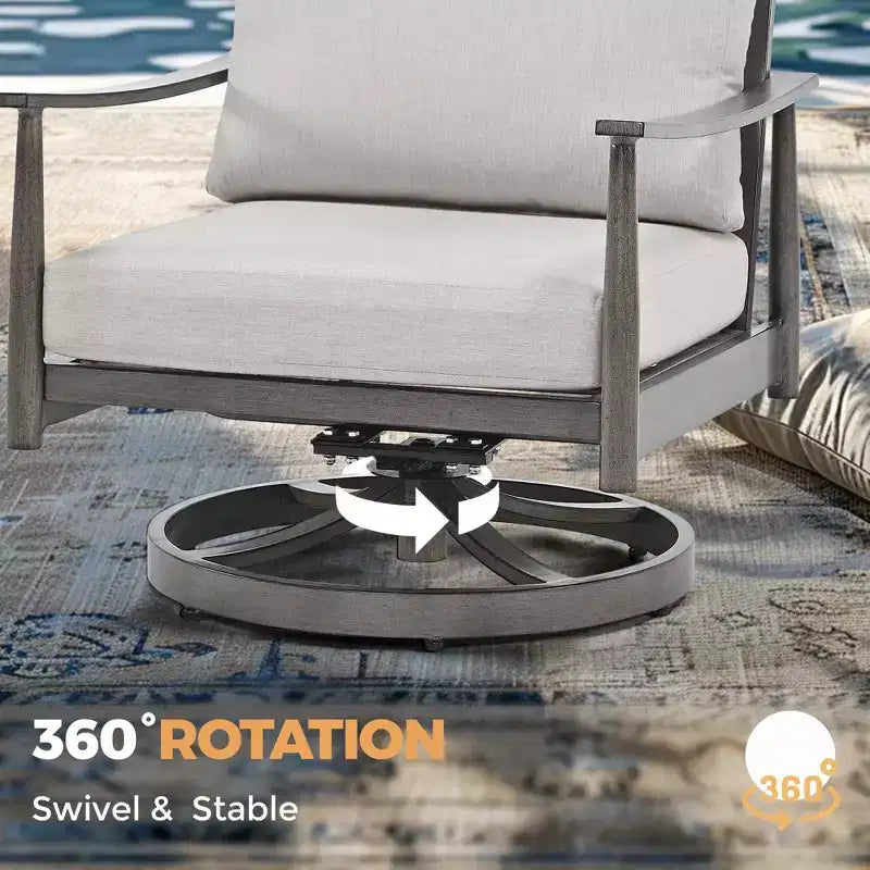 HAPPATIO 6 Pieces Aluminum Outdoor Conversation Set with 1 Loveseat,Coffee Table, 2 Swivel Chairs and Ottomans