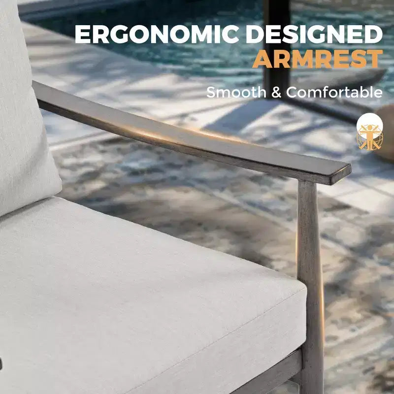 HAPPATIO 6 Pieces Aluminum Outdoor Conversation Set with 1 Loveseat,Coffee Table, 2 Swivel Chairs and Ottomans