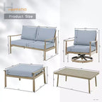 HAPPATIO 6 Pieces Aluminum Outdoor Conversation Set with 1 Loveseat,Coffee Table, 2 Swivel Chairs and Ottomans