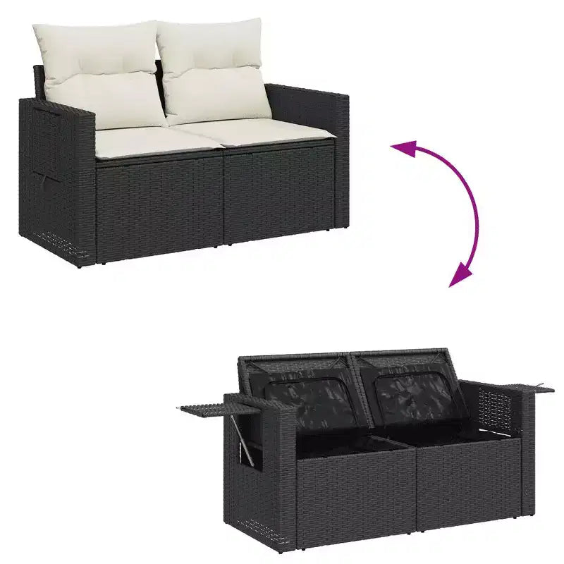 vidaXL Garden Sofa Set Black PE rattan 9 Piece Set Adjustable Feet
