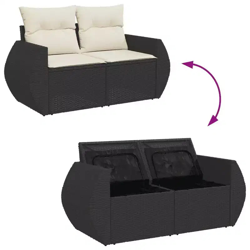 vidaXL 9 Piece Patio Sofa Set with Cushions Black and Cream Poly Rattan