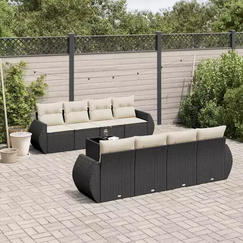 vidaXL 9 Piece Patio Sofa Set with Cushions Black and Cream Poly Rattan