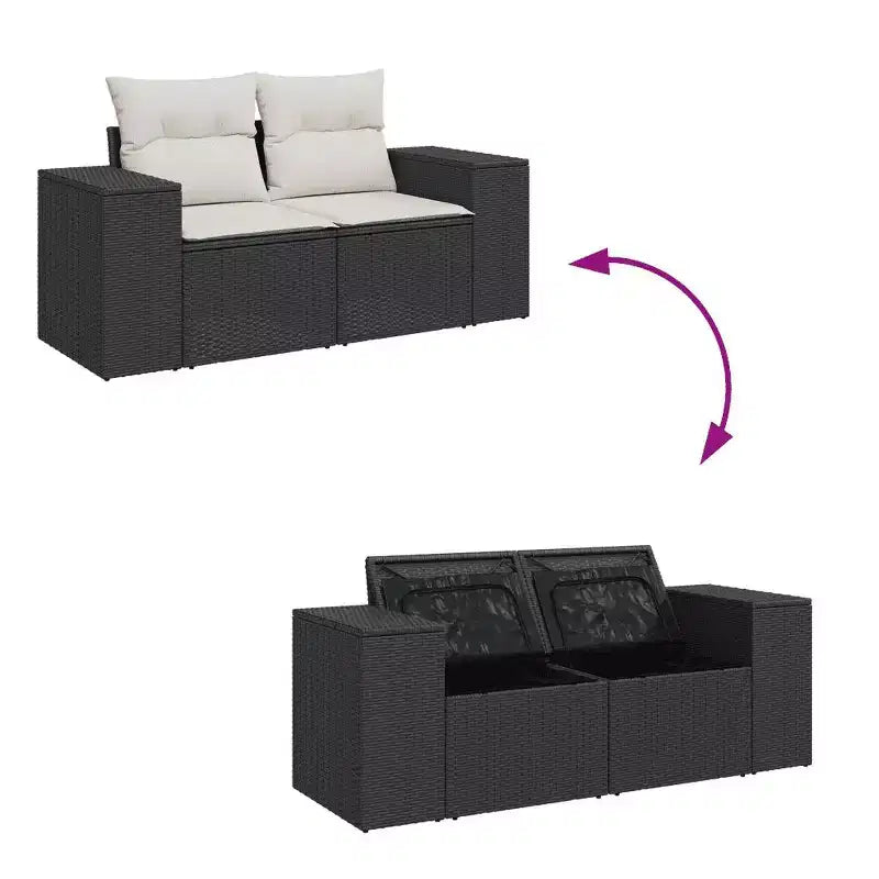 vidaXL Salon de jardin en résine tressée noir, acier enduit de poudre, verre trempé