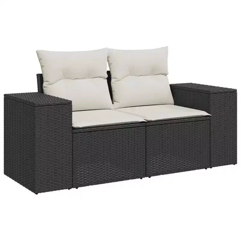vidaXL Salon de jardin en résine tressée noir, acier enduit de poudre, verre trempé