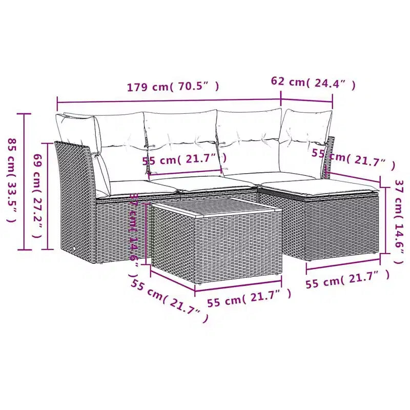 vidaXL Garden Sofa Set Black, Cream