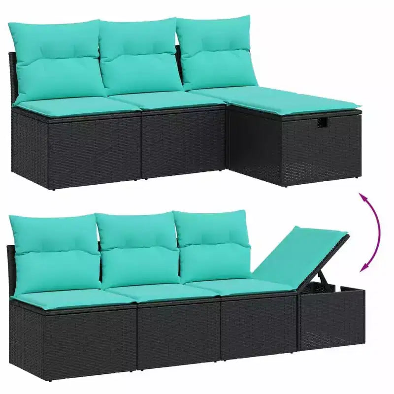 vidaXL 9 Piece Patio Sofa Set with Cushions Black and Blue Poly Rattan