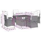 vidaXL 5 Piece Patio Dining Set - Black Poly Rattan with Cream Cushions, Adjustable Table, Reclining Chairs