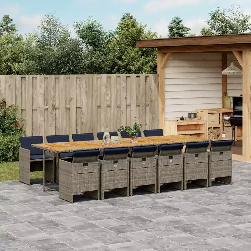 vidaXL Patio Dining Set with Cushions Garden Table and Chair Gray Poly Rattan