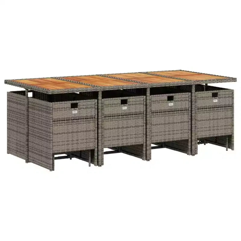 vidaXL Patio Dining Set, 12-Seater, Grey and Navy Blue, Outdoor Poly Rattan and Wood