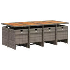 vidaXL Patio Dining Set, 12-Seater, Grey and Navy Blue, Outdoor Poly Rattan and Wood