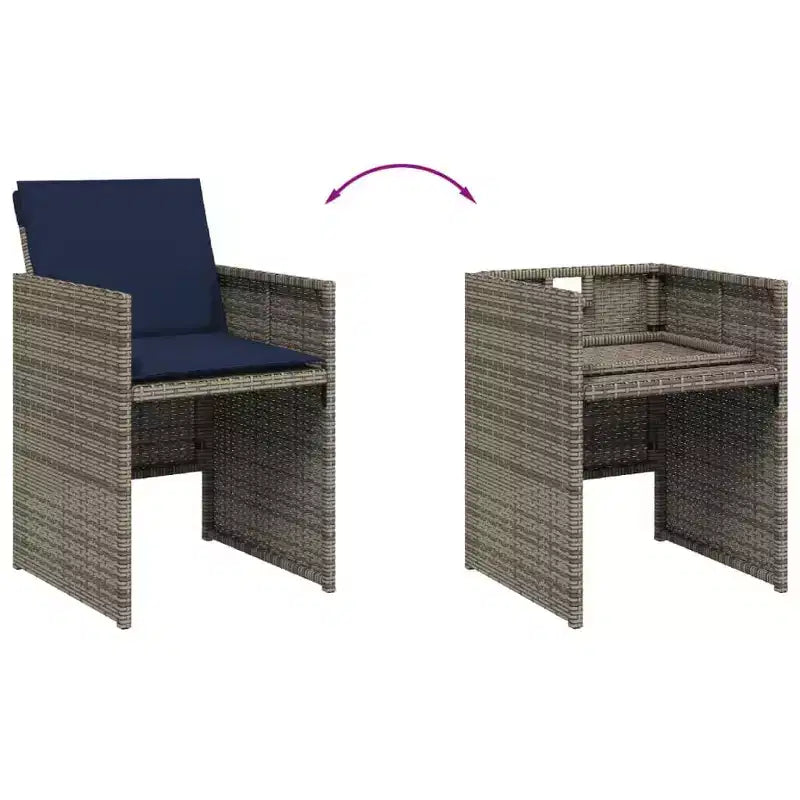 vidaXL Patio Dining Set, 12-Seater, Grey and Navy Blue, Outdoor Poly Rattan and Wood