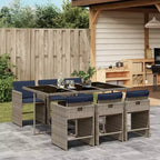 vidaXL Ensemble de salle à manger de patio, table et chaises d'extérieur 7 pièces, en rotin PE gris et bleu marine