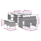 vidaXL Patio Dining Set Set of 8 Gray Poly Rattan Large Foldable