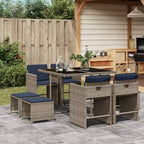 vidaXL Patio Dining Set Set of 8 Gray Poly Rattan Large Foldable