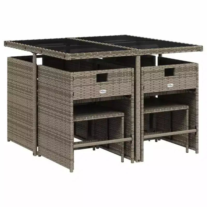 vidaXL Patio Dining Set Set of 8 Gray Poly Rattan Large Foldable