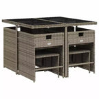 vidaXL Patio Dining Set Set of 8 Gray Poly Rattan Large Foldable