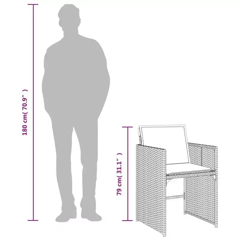 vidaXL Patio Dining Set of 10 Grey PE Rattan 11 Pieces Foldable
