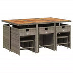 vidaXL Patio Dining Set of 10 Grey PE Rattan 11 Pieces Foldable