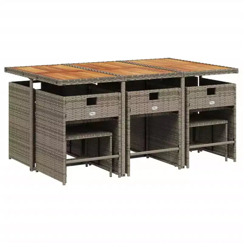 vidaXL Patio Dining Set of 10 Grey PE Rattan 11 Pieces Foldable