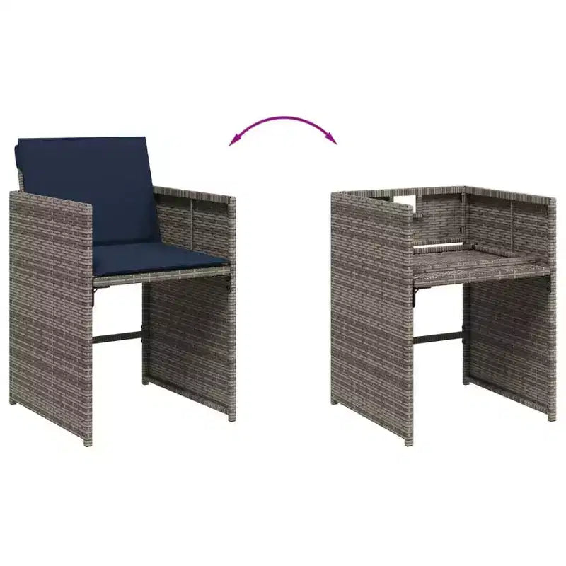 vidaXL Patio Dining Set of 10 Grey PE Rattan 11 Pieces Foldable