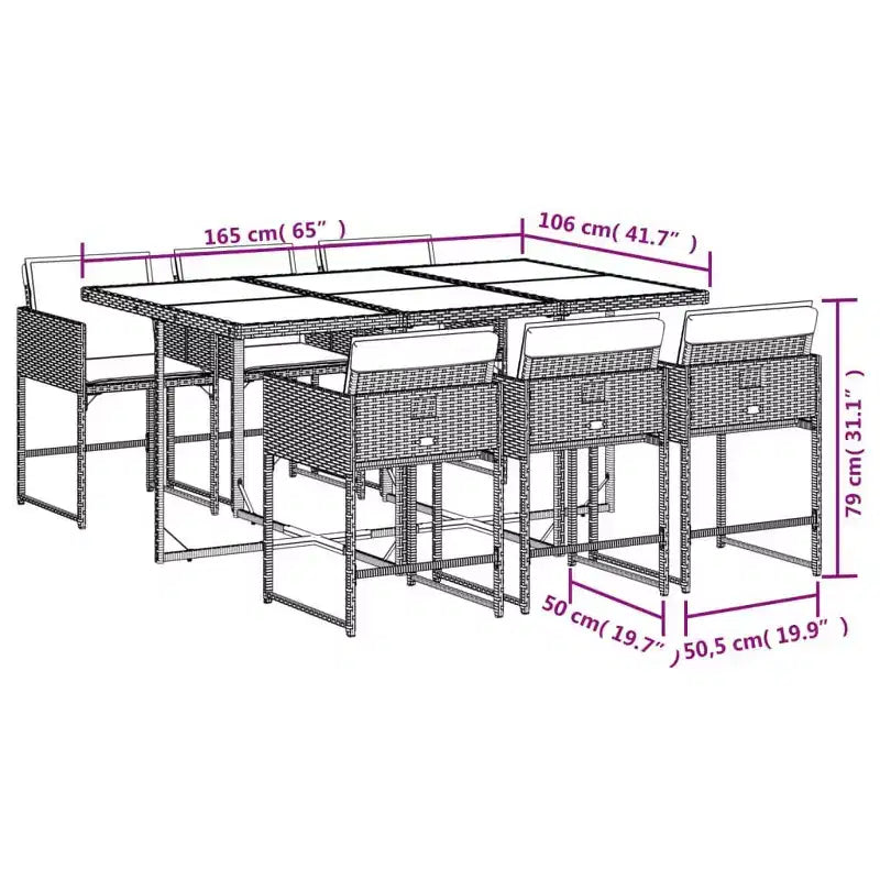 vidaXL Patio Dining Set Set of 6 Grey, Navy Blue, Black