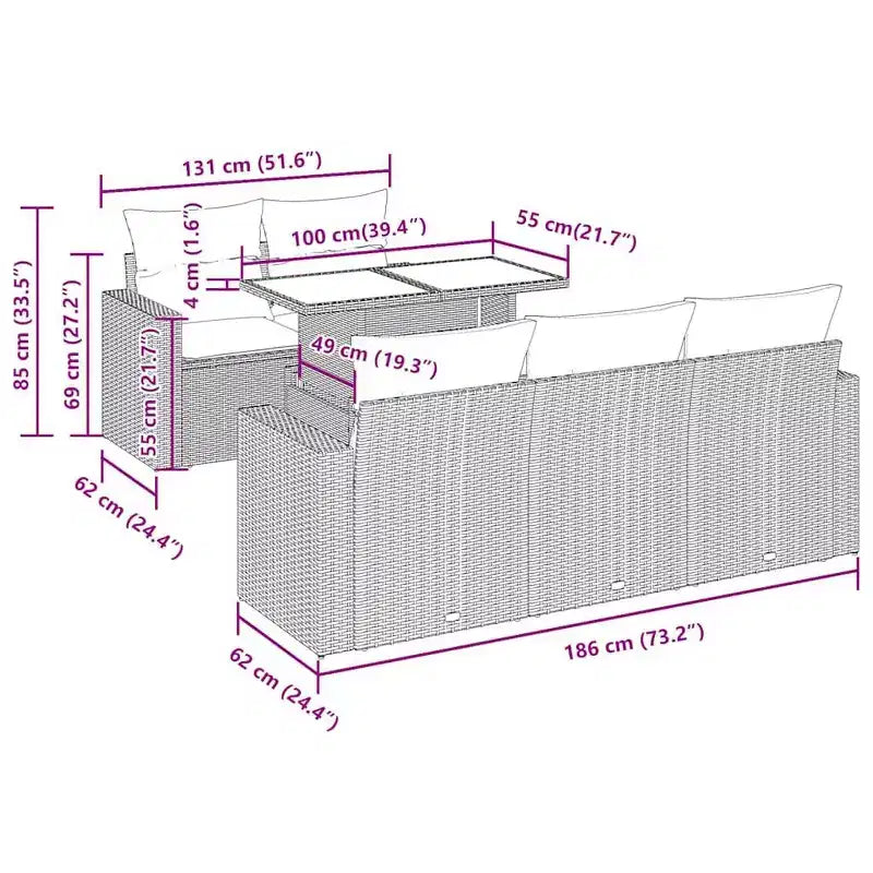vidaXL Patio Sofa Set with Cushions Lounge Setting Outdoor 6 Piece Poly Rattan - Black and Cream